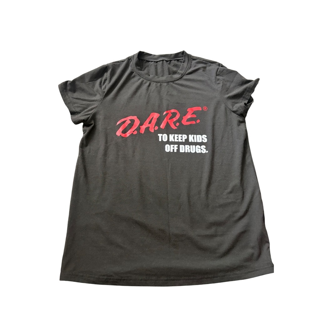 DARE To Keep Kids Off Drugs Graphic T-Shirt Black Red White Logo Retro Medium